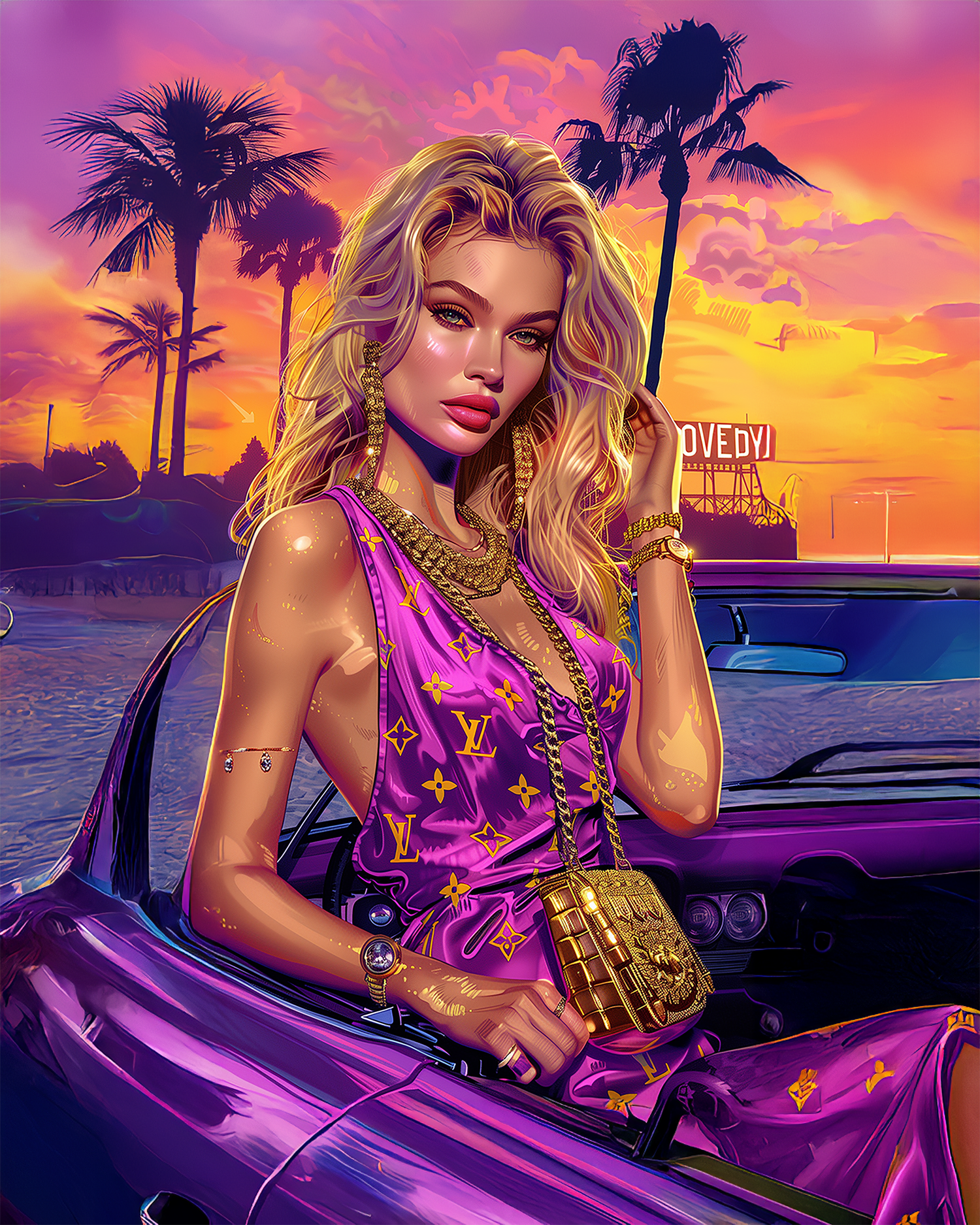 Hollywood model in car